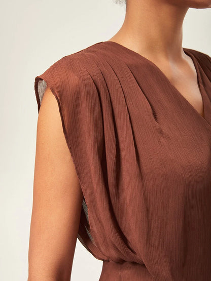 V-Neck Asymmetric Sleeveless Chiffon Top