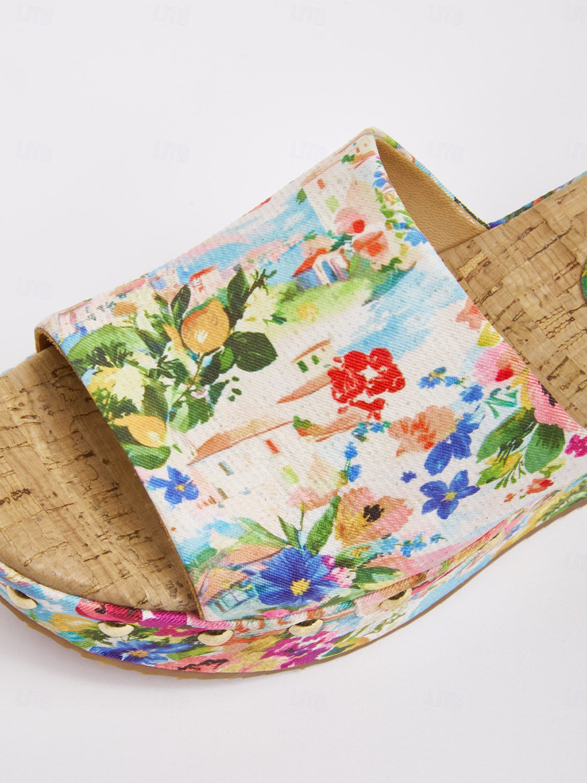 Mule con tacco alto in tela "Holiday Citrus Garden"