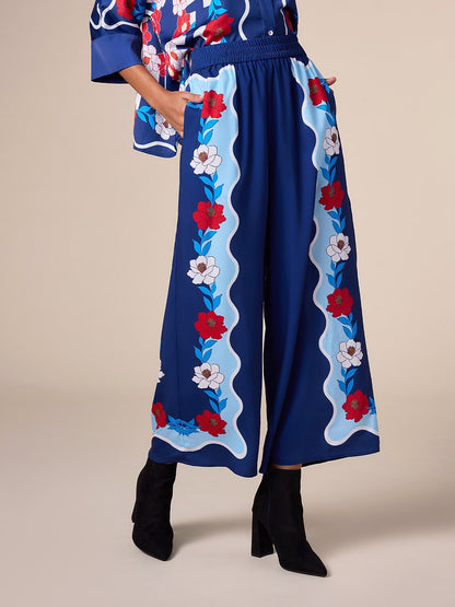 Retro Printing Satin Loose Wide Leg