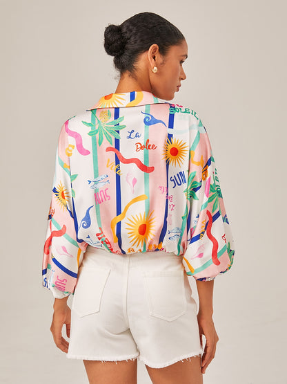 Tropical Print Twist Front Shirt