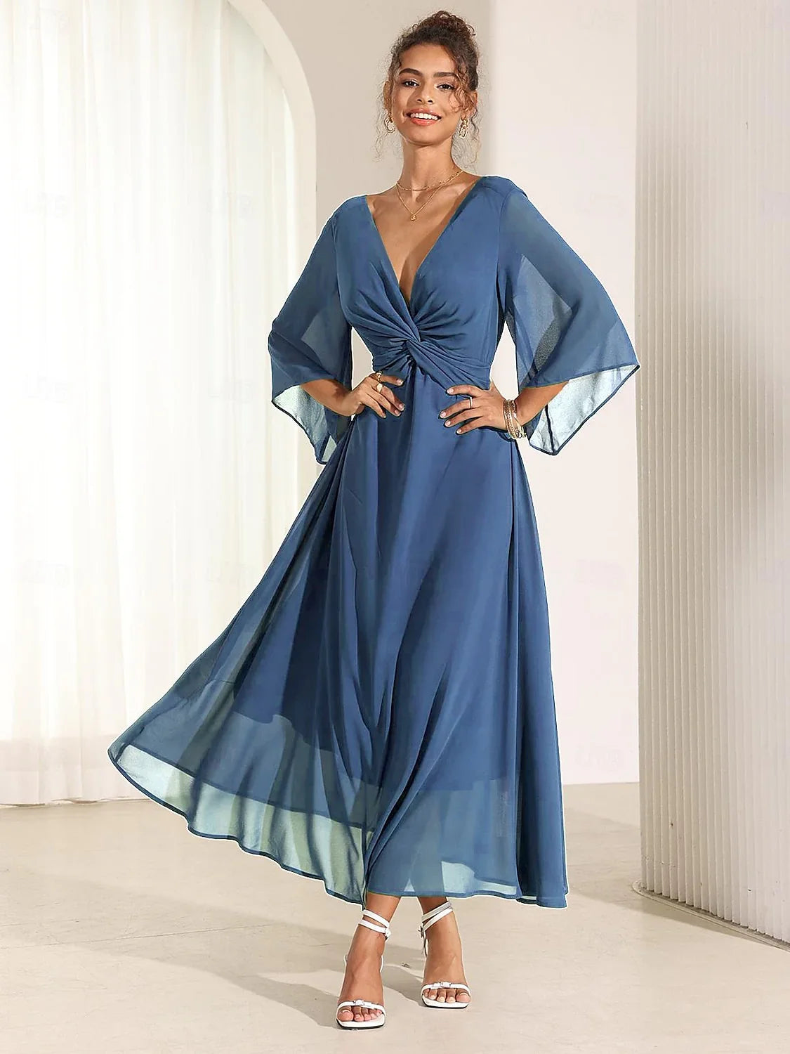 Jungle Butterfly Flowy Chiffon Maxi Dress