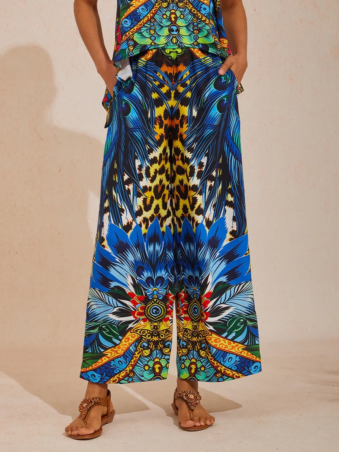 Jungle Wild Party Silky Satin Feather Pants