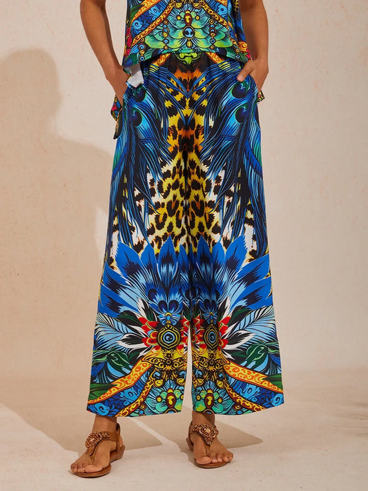 Jungle Wild Party Silky Satin Feather Pants