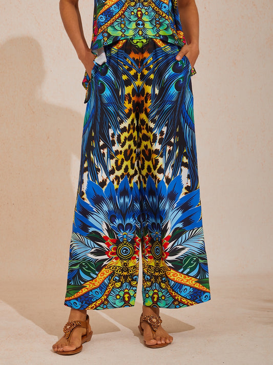 Jungle Wild Party Silky Satin Feather Pants