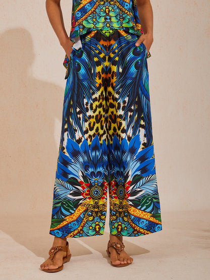 Sommernacht Palmen Seidig Satin Gerade Hose