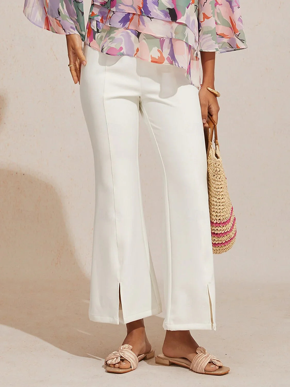 Twill Stretch Fitted Flare Cropped Pants