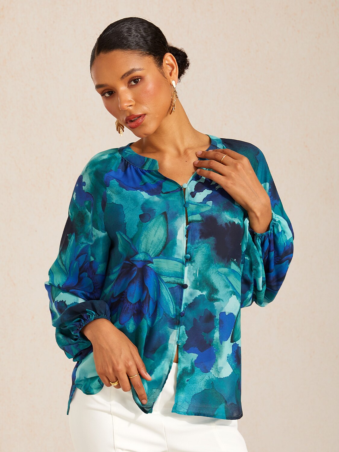 Ocean Bloom Reverie Floral Chiffon Crop Top