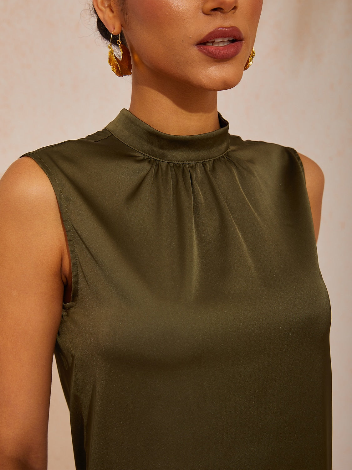 Hawaii Palm Silky Satin Sleeveless Top