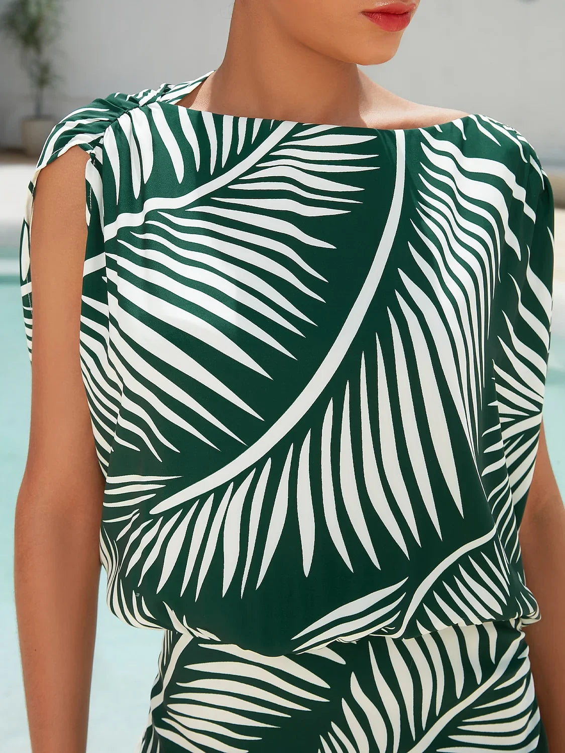 Satin Tropical Print Raglan Midi Dress