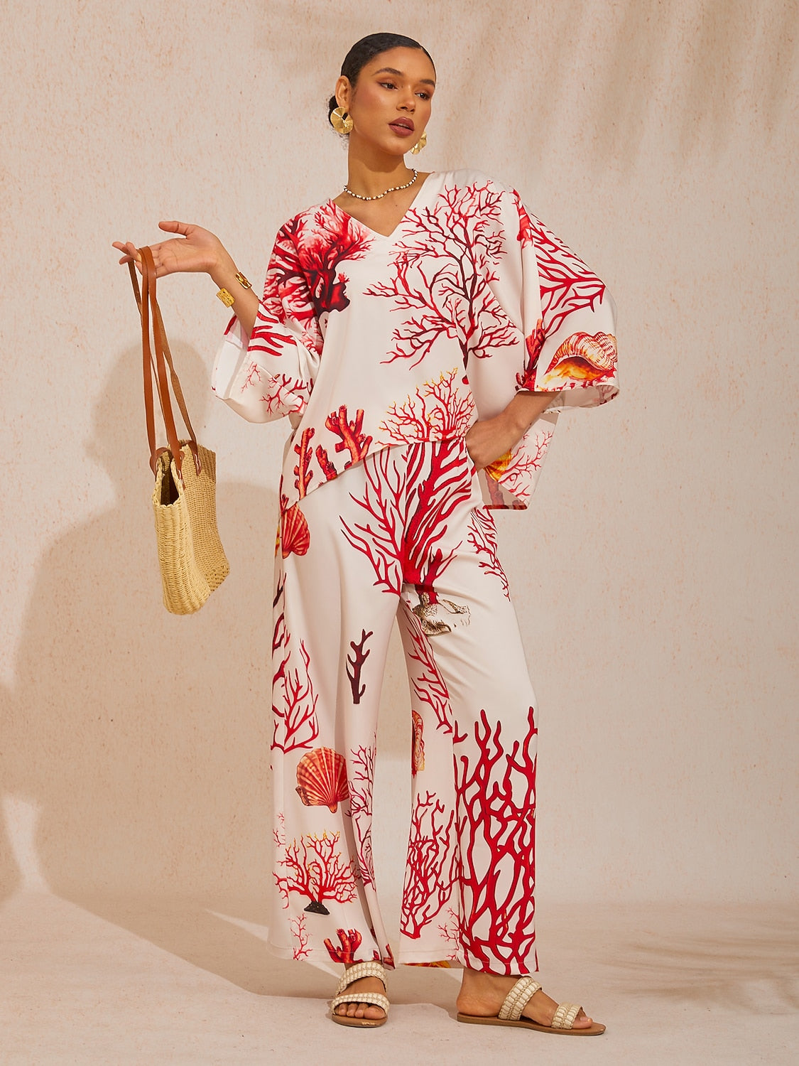 Coral Riviera Silky Satin Batwing Top