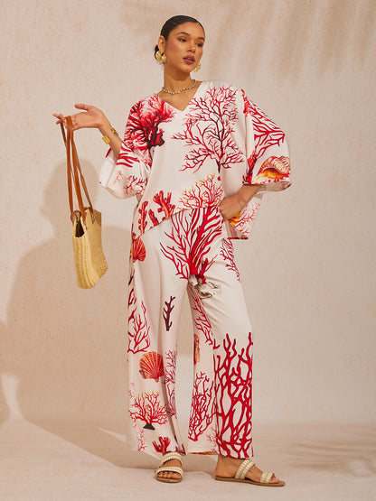 Coral Riviera Hose aus seidigem Satin mit geradem Bein