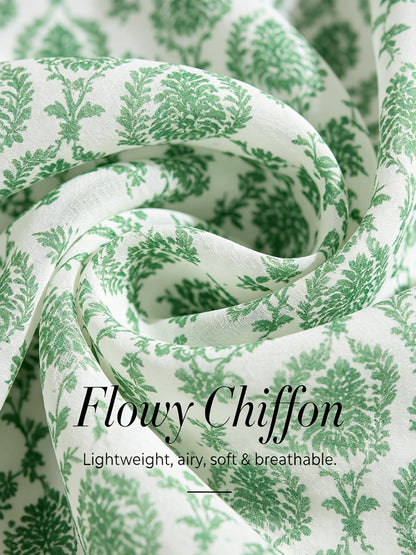 Verdant Baroque Bloom Flowy Chiffon Maxi Dress