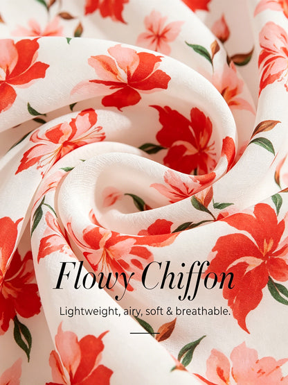 Spring Blooms Flowy Chiffon Asymmetrical Dolman Sleeve Blouse
