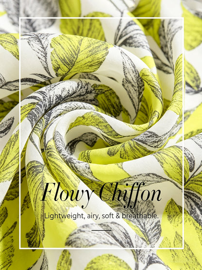 Citrus Palm Luxe Flowy Chiffon Blouse