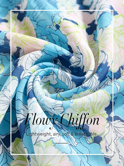 Pastel Wash Peony Flowy Chiffon Blouse