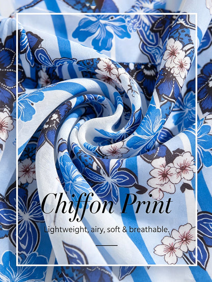 Azure Bloom Flowy Chiffon Blouse