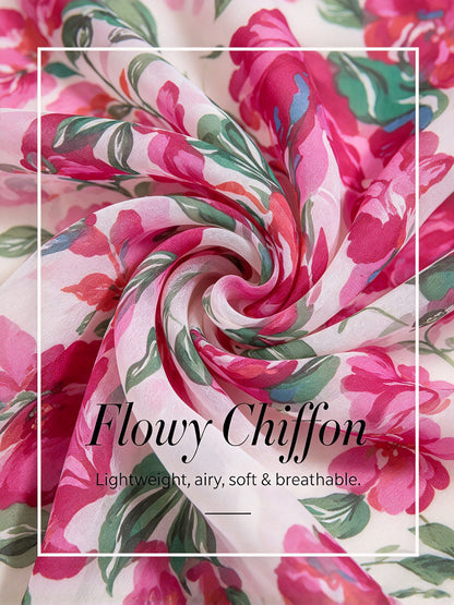 Fiery Pink Rose Flowy Chiffon Blouse