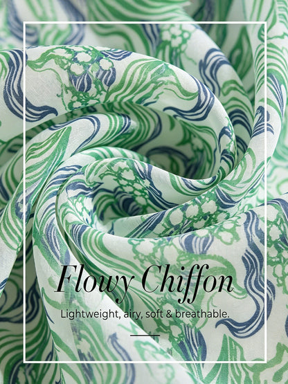 Abstract Bell Flower Flowy Chiffon Blouse