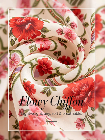 Hawaii Palm Flowy Chiffon Floral Maxi Dress