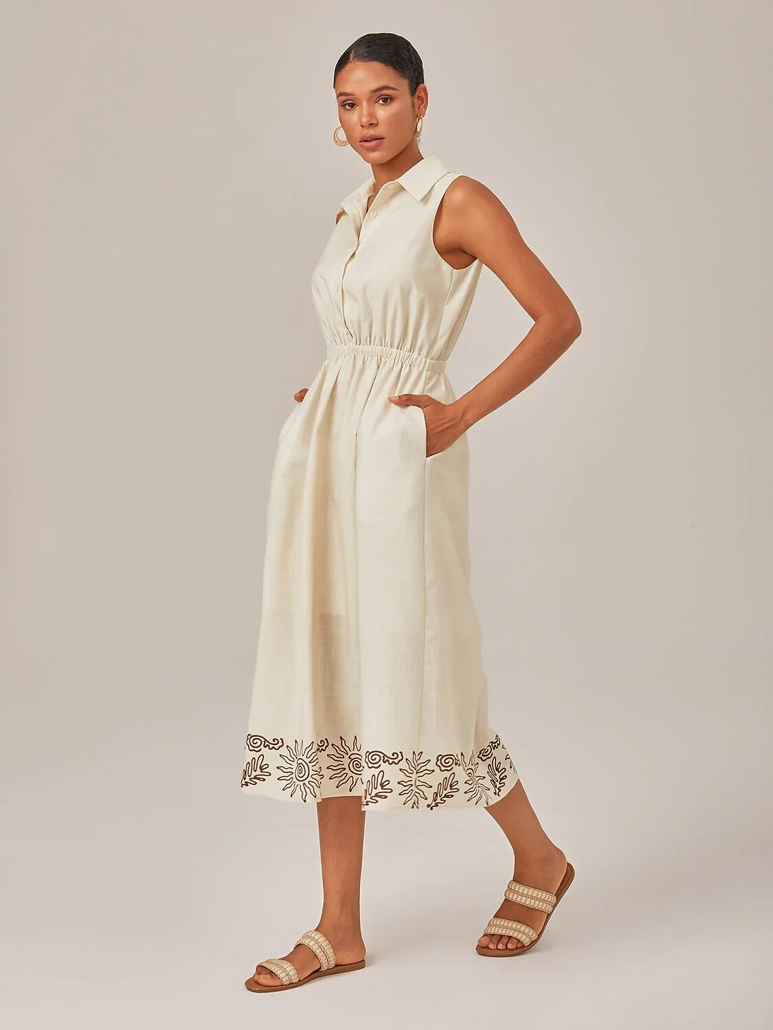 Linen-Like Printed Shirt Dress