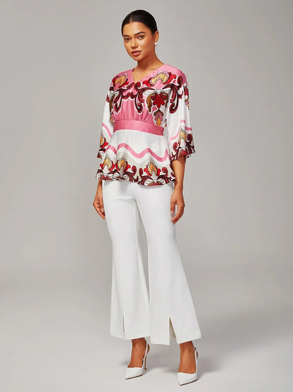 Top de satén con estampado floral rosa