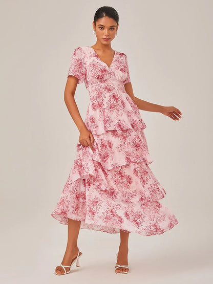 Floral Bloom Flowy Chiffon Tiered Maxi Dress