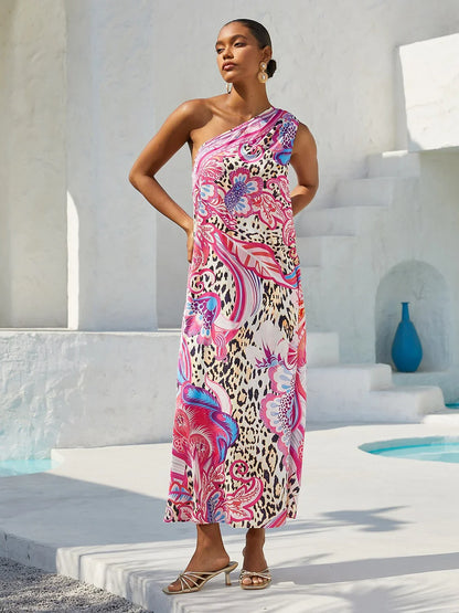 Blush&Beast Silky Satin Pink Paisley Maxi Dress