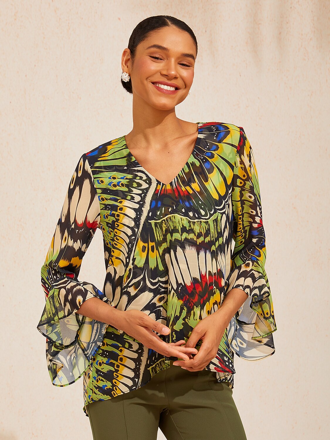 Jungle Butterfly Flowy Chiffon Blouse