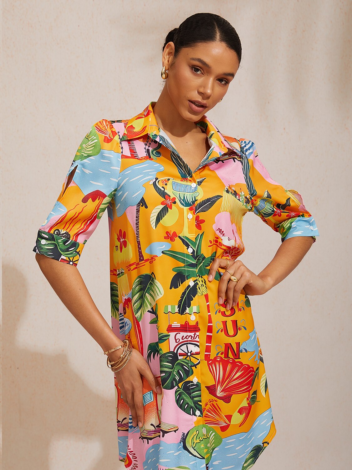 Summer Escape Silky Satin Shirt Dress