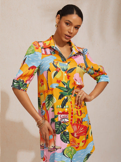 Summer Escape Silky Satin Shirt Dress