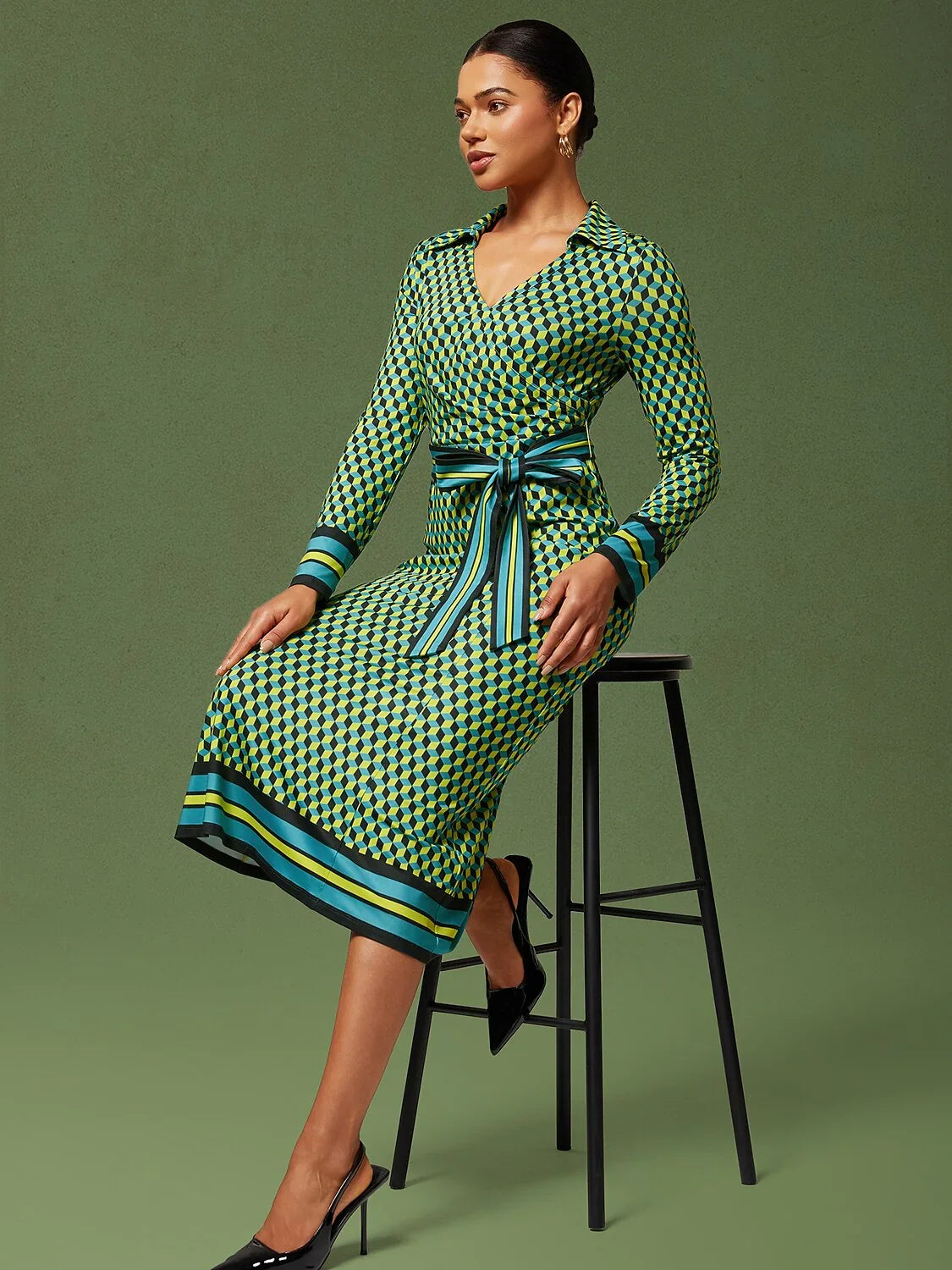 3D Geometric Stretchy Wrap Dress