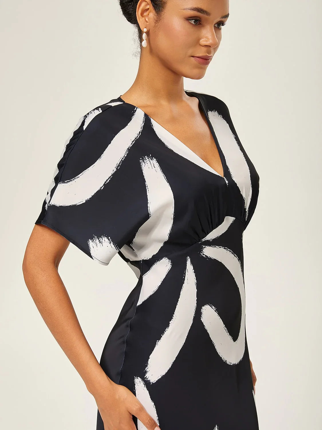 Abstract Floral Print Satin Maxi Dress