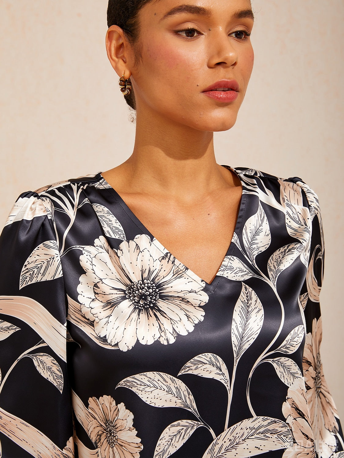 Golden Petal Silky Satin Blouse