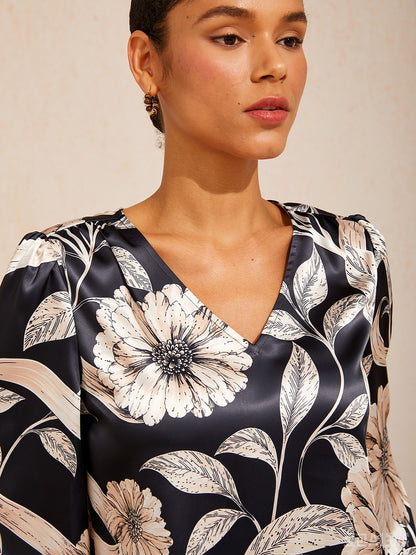 Golden Petal Silky Satin Blouse