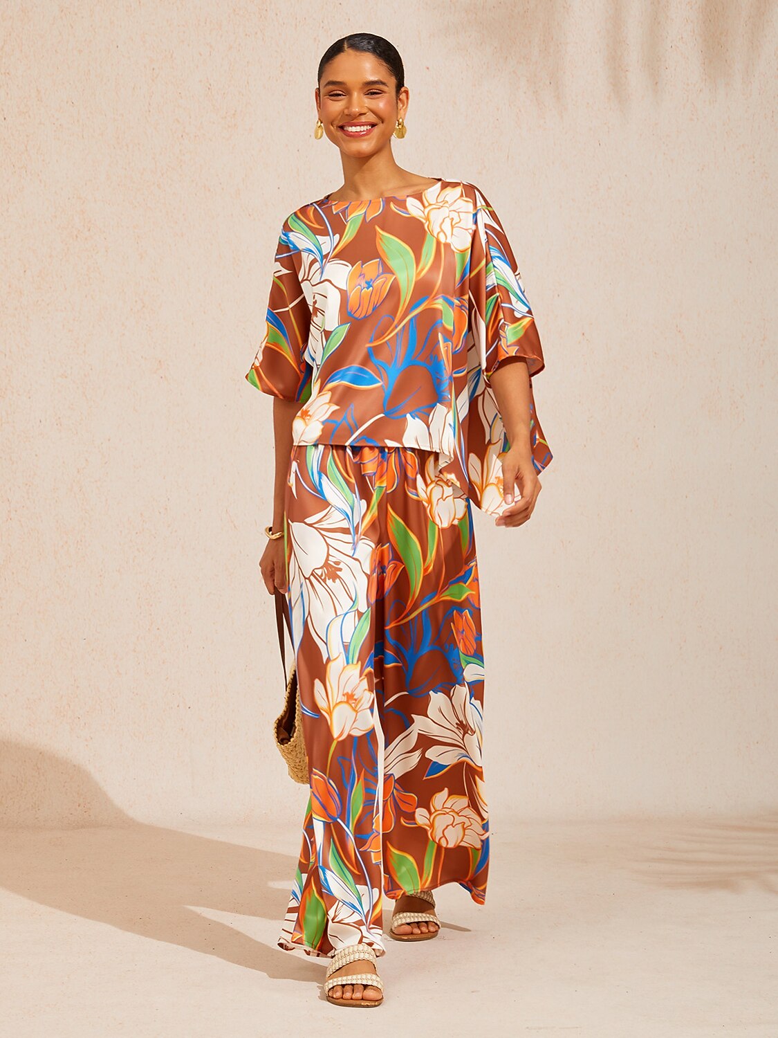 Desert Orchid Silky Satin Wide Leg Pants