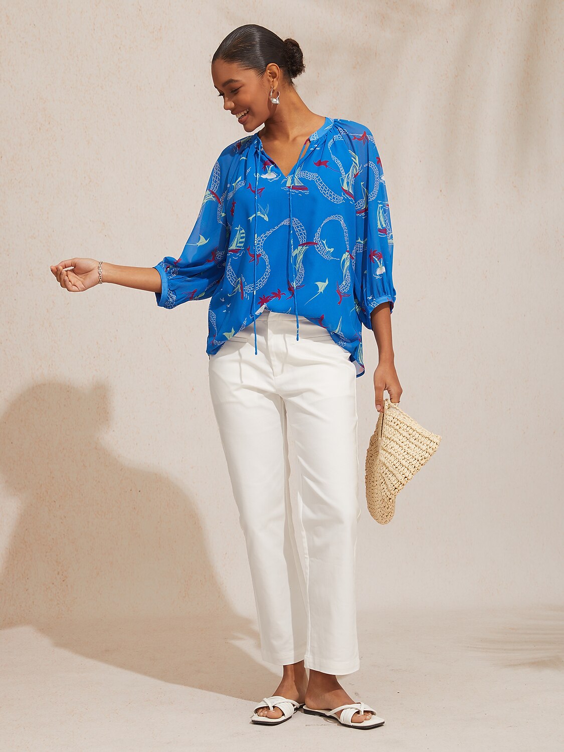 Vintage Baroque Chiffon Raglan Sleeve Blouse