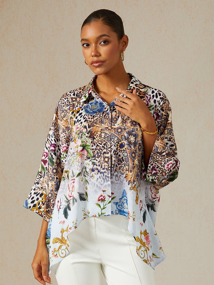 Safari Tapestry Satin Dolman Sleeve Top