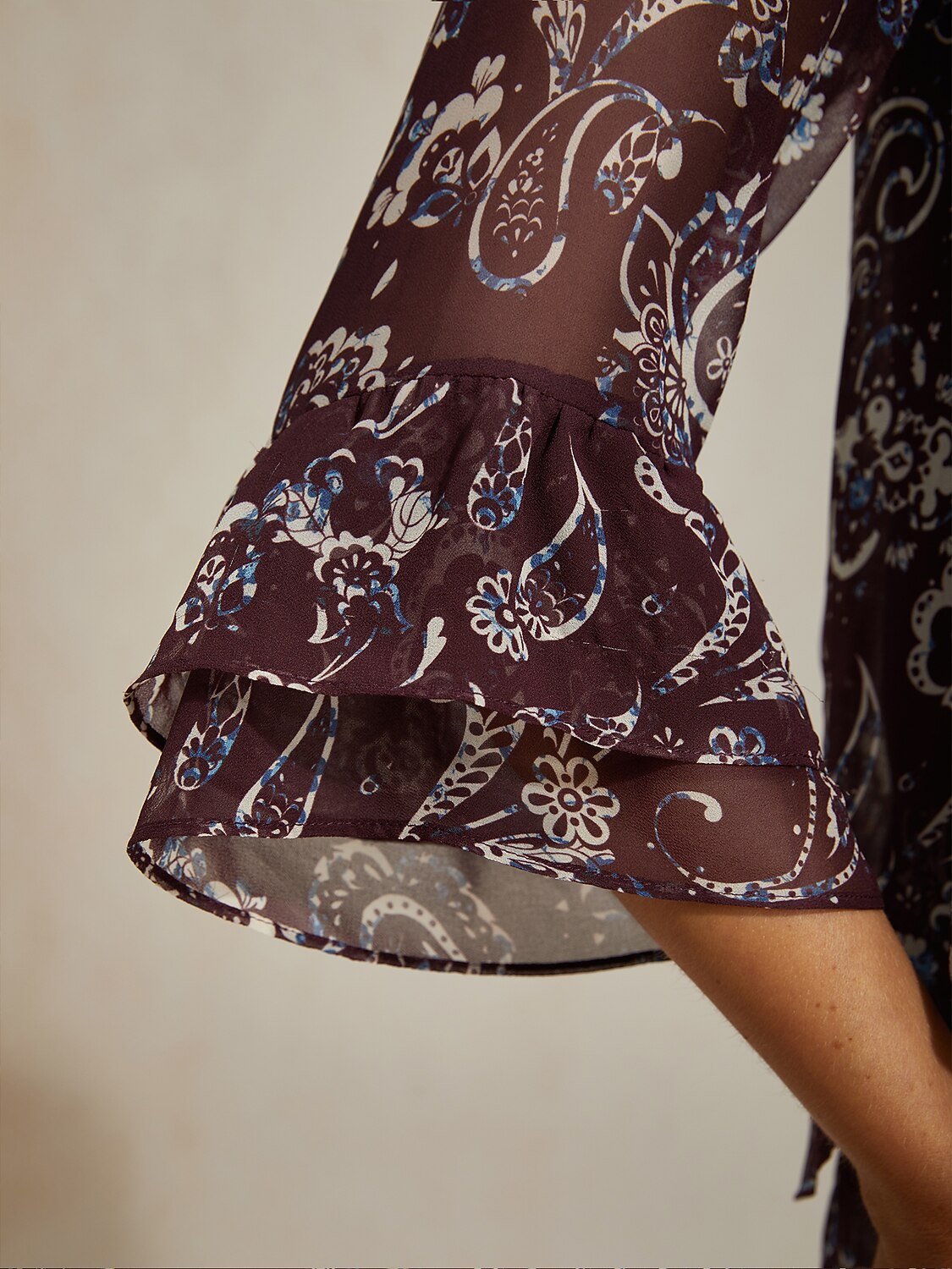 Wine Floral Print Layered Chiffon Blouse