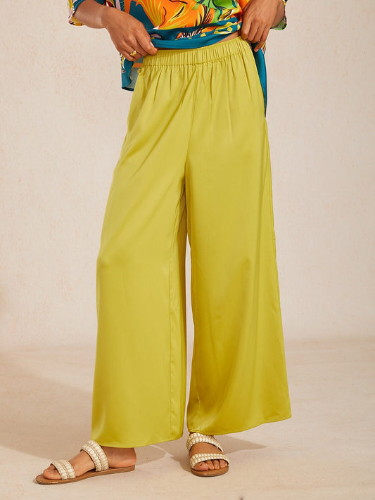 Silky Satin Yellow Wide Leg Pants