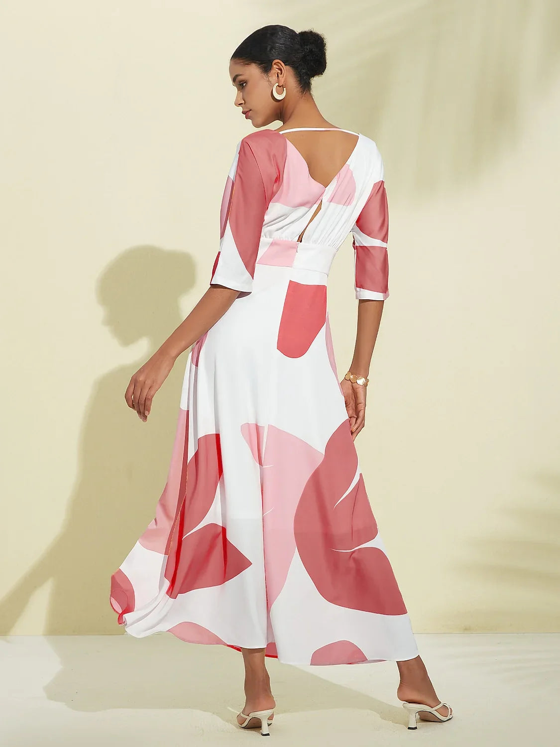 Satin Artistic Floral Print Pocket Maxi Dress