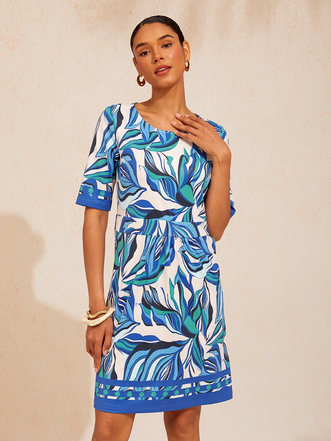 Marble Flora Stretch Knit Above Knee Dress