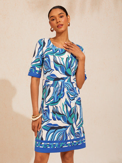 Marble Flora Stretch Knit Above Knee Dress