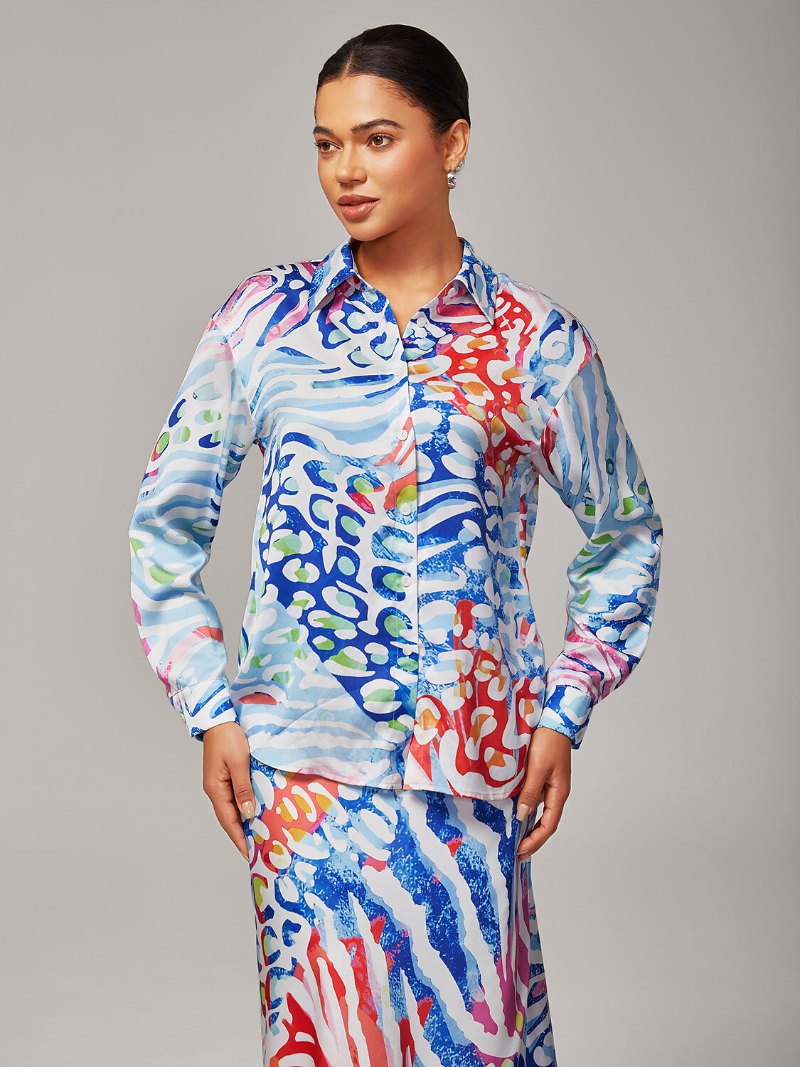 Satin Leopard Print Elegant Shirt