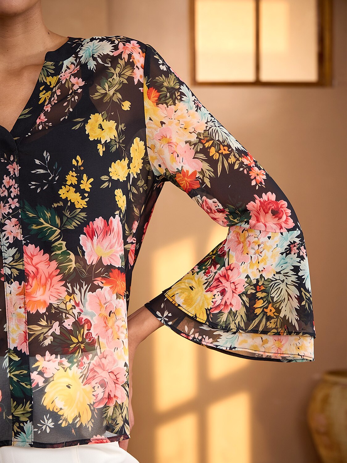 Moonlight Blossom Flowy Chiffon Blouse