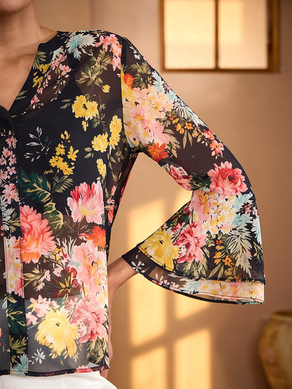 Moonlight Blossom Flowy Chiffon Blouse