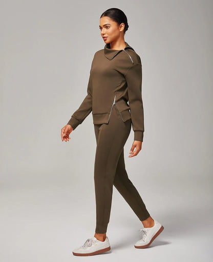 Brown Elastic Waist Stretch Knit Pants