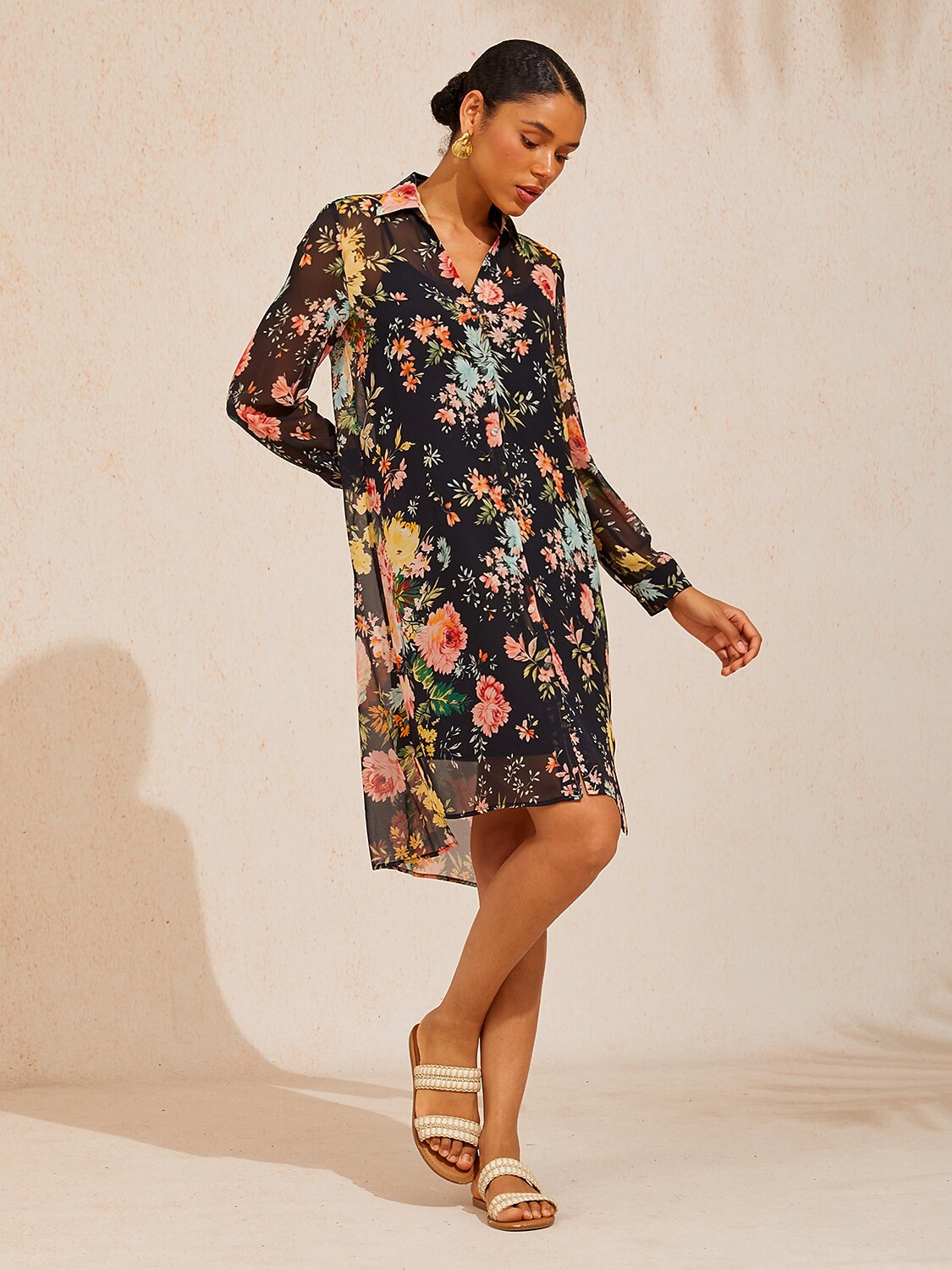 Moonlight Blossom Chiffon Shirt Dress