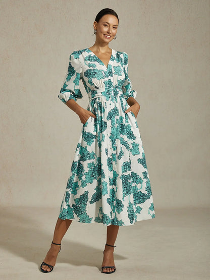Floral Print Airy Linen Look Maxi Dress