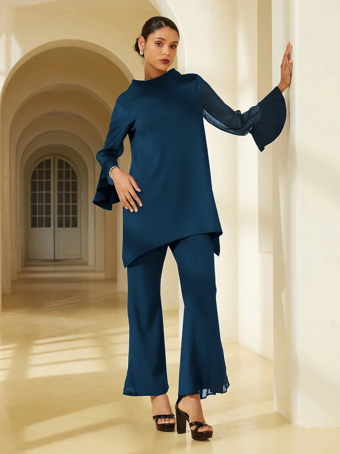 Pantalon Noir Taille Haute Pantalon Léger en Mousseline