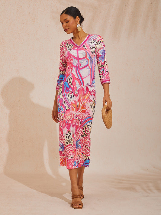 Blush&Beast Abstraktes Pink Paisley Stretch-Kleid